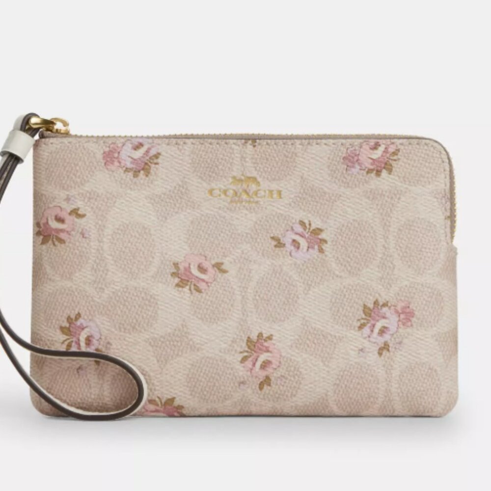 Coach Corner Zip Wristlet In Signature Canvas With Floral Print